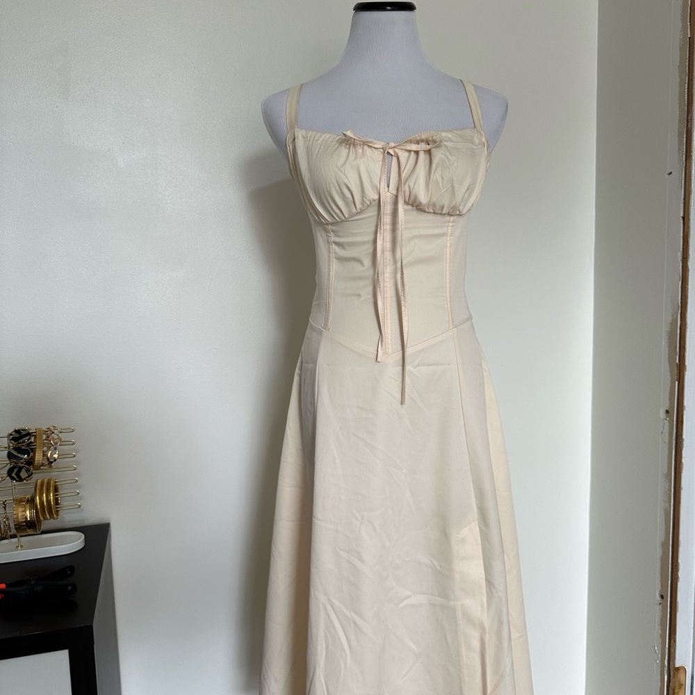 Yellow Basque Waist Corset Top Midi Summer Dress